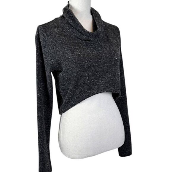 CAbi Sweaters - CAbi Glee Cowl Neck Sweater Cropped Long Sleeve High Low Hem Charcoal Size Small